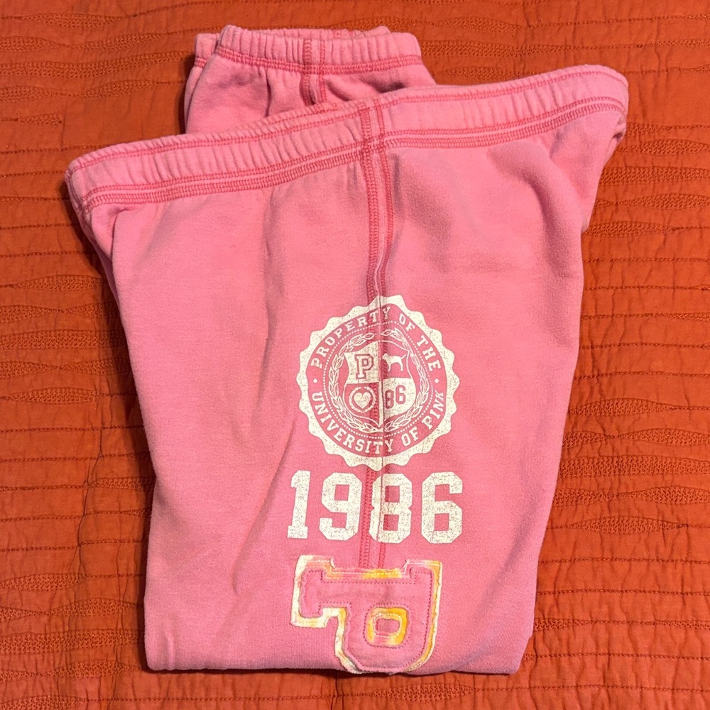 PINK Victoria's Secret Pink Sweatpants with White Crest & Yellow Accent